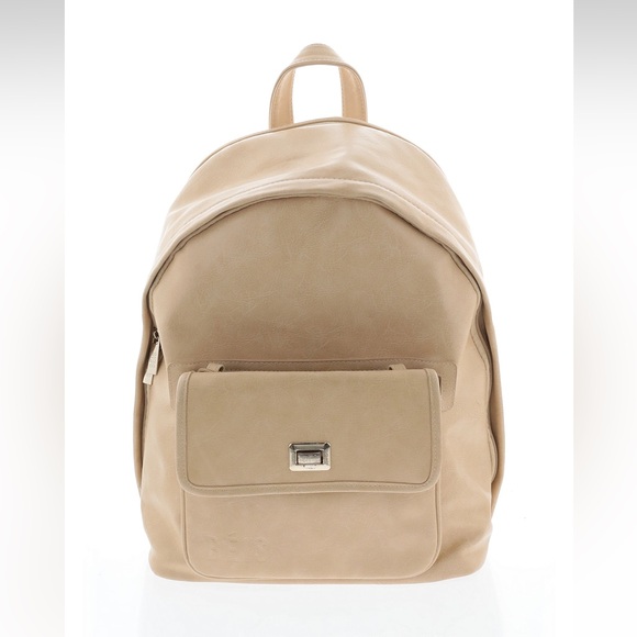 beige leather backpack laptop Women's For Work and College, Apricot / 15 Inches Laptop or your phone BEIS Beige Vegan Leather Backpack